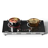 Karinear Electric Cooktop 2 Burner, 110V Electri Stove Top, 2000W Knob Control & Sensor Touch Electric Hot Plate for Countertop or Built-in...