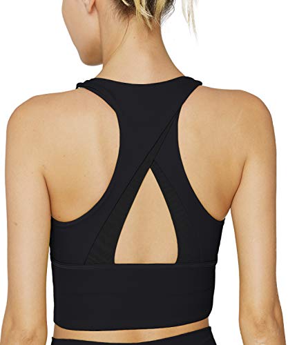 light & leaf Longline Sports Bra Long Yoga Bra High Impact Workout Bra Crop Tops for Women Black