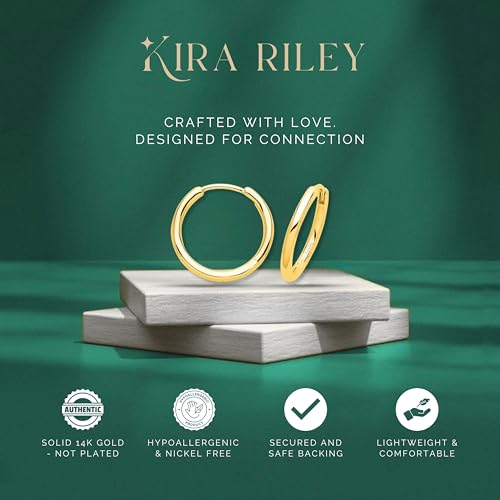 14k Solid Yellow Gold Hoop Earrings for Women and Men - Small Pure Real and Thin Huggies, Hypoallergenic - Jewelry Gifts for Her/Him - Available in 4 Sizes3