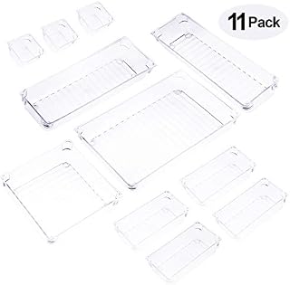 Qozary 11 Pack Clear Plastic Drawer Organizer Containers, Storage for Desk Drawers Trays