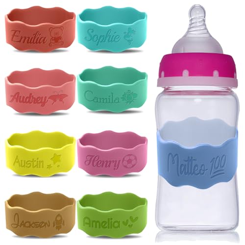 Custom Baby Bottle Labels Personalized Silicone Bottle Labels for Daycare Customized with Name Logo Reusable Bottle Bands for Kid Cups School