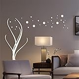 TROYSINC 3D Spiegel Acryl Wandaufkleber, DIY Wandtattoo Aufkleber Spiegel kleben Wandsticker, Wohnzimmer Schlafzimmer Kinderzimmer Wand Dekoration (Silver)