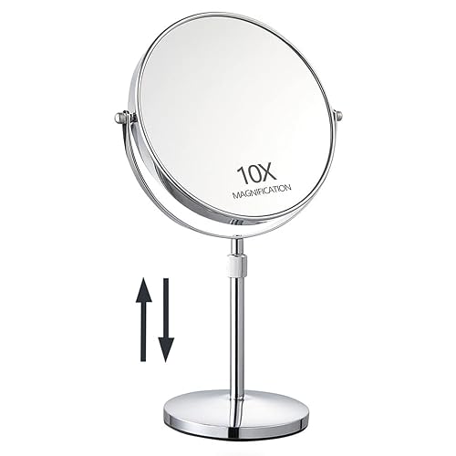 17' Tall Tabletop Magnifying Makeup Mirror Height Adjustable Vanity Mirror 1X/10X Magnification, 8' Large Double-Sided 3