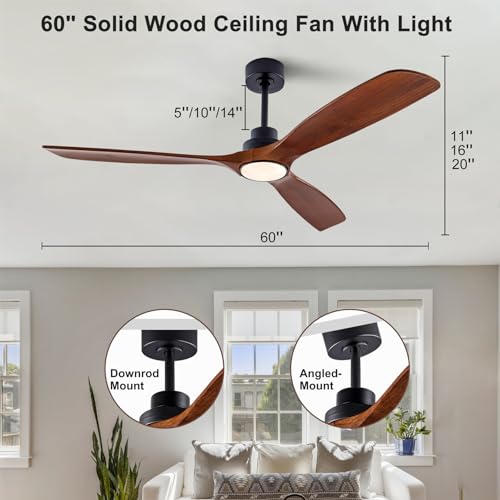 Image of QUTWOB 60 inch Wood Ceiling Fan with Light, Reversible DC Motor, Remote Control