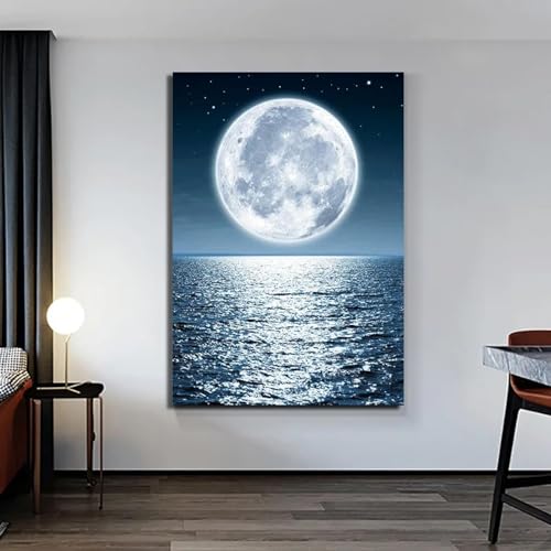 Peinture sur toile lune paysage marin impression déco murale 40x60cm