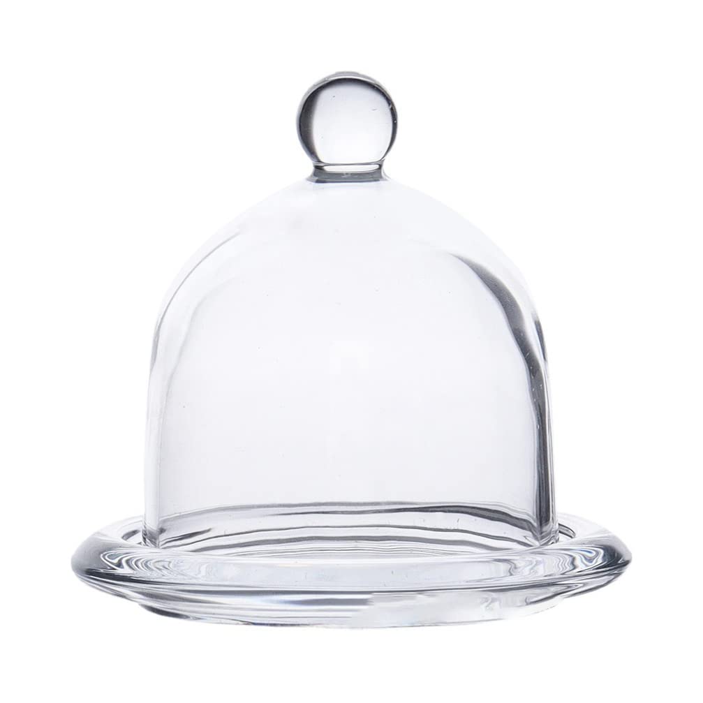 MNDEAN Mini Glass Cake Stand with Lid - Clear Cake Tray with Glass Dome Cover - Cupcake Stand & Fruit Display Server (4.8x4.7 inch)