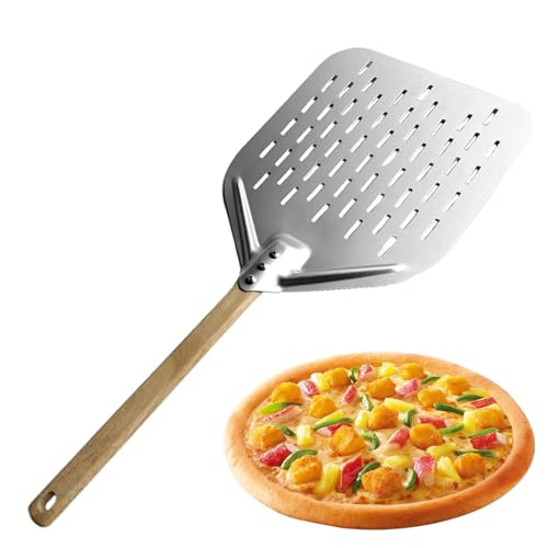 Genérico Cáscara de pizza - Cáscara giratoria para miini pizza | Deslizador de pala para pizza | Cáscara de pizza perforada | Pala para pizza con mango | Pala para pizza perforada | Paleta para pizza