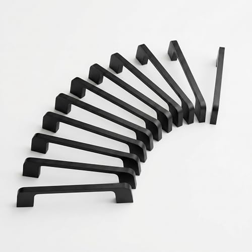tarkenstin Lot de 10 Poignée Placard Noir en Inox, Distance de Trou de 128mm Poignées de Meuble avec Vis Poignées de Tiroir pour Placards Poignet de Porte Cuisine