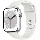 apple watch series 8 gps, cassa in alluminio argento da 45 mm, cinturino sportivo bianco - regular