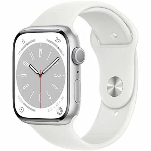 Apple Watch Series 8 GPS, cassa in alluminio argento da 45 mm, cinturino sportivo bianco - Regular