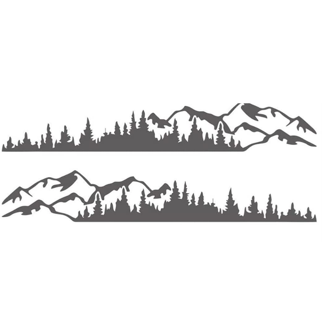 2Pcs 74.80 Inch Car Side Decal, DIY Mountain Forest Graphic Self-Adhesive Sticker for Truck, RV, Car, Trailer, Color Exterior Vinyl Grey
