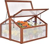 Happygrill Cold Frame, Indoor Outdoor Greenhouse with Foldable Transparent Top, Adjustable Stays & Easy Installation, Portable Mini Greenhouse for Balcony, Garden, Backyard, 35.5' L x 31.5' W x 23' H
