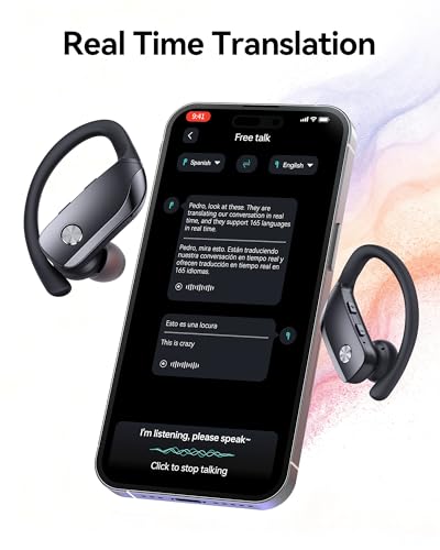 Image of bmani Ear Buds Wireless Earbuds Bluetooth Headphones with 80H Playtime LED Display Case, Over-Ear Hook with Mic, Stereo Sound, Easy Button Controls, Sports Earphones for Running Workout Gym Black
