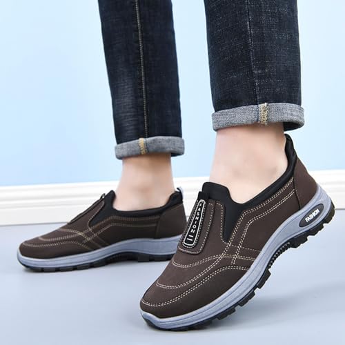 Genérico Zapatillas Hombre, Zapatillas de Senderismo Hombre Impermeables Hiking Shoes sin Cordones Ortopédicos Cómodos Zapatos deportivas Ligeros al aire libre cafe 43/EU - imagen 4