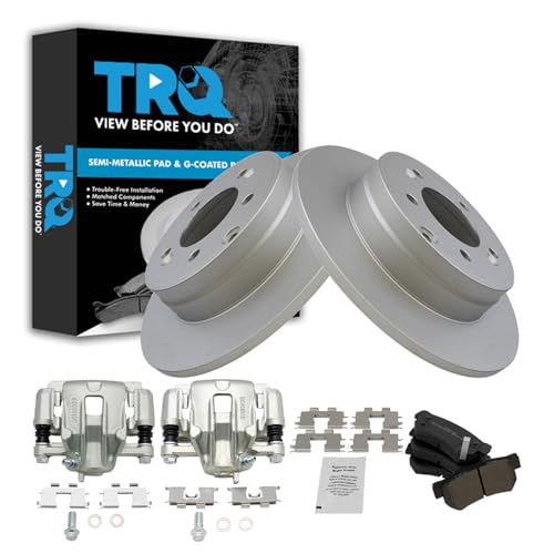Image of TRQ Rear Brake Pad and Rotor Set Semi Metallic Solid Coated Rotors Calipers