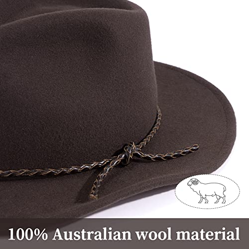 Mix Brown Western Outback Hat 100% Australian Wool Crushable Mens Cowboy Hat Wide Brim Pinch Front Hat Classic Style #TOP1