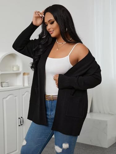 Womens Cardigan Sweaters Plus Size Open Front Long Sleeve Knit Cardigan with Pockets Lightweight Trendy 1X-5X4