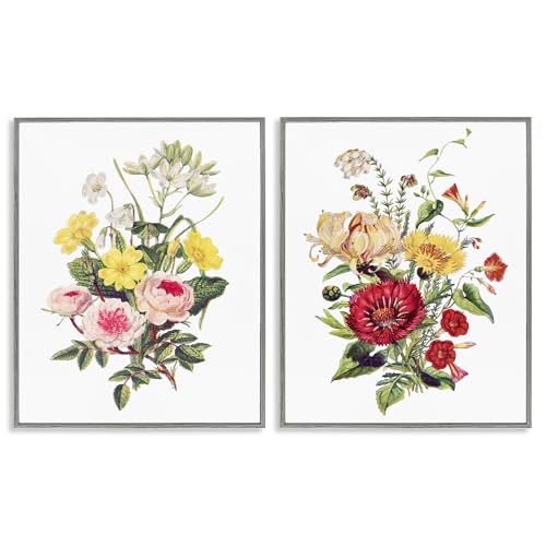 Toiles de fleurs mixtes Stupell Industries, encadrement premium gris de 35 cm