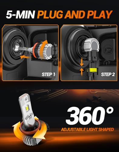Image of SEALIGHT H11 LED Fog Light Bulbs, 44000LM H8 H16 H11 LED Bulbs 6500K Cool White, 360 Adjustable Ring, Non-Polarity, IP68 Waterproof, Pack of 2
