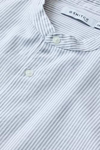 Image of SNITCH Men Casual Plus Size Shirt | Regular Fit Full Sleeve Mandarin Collar Striped Design | Premium Cotton Linen Blend & Breathable Fabric for Office & Everyday Wear