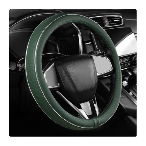 Yourkar Leather Steering Wheel Cover, Breathable Anti-Slip Car Steering Wheel Protector for Max Diameter 15 Inch, Universal Auto Steering Wheel Cover for Men and Women (Green)