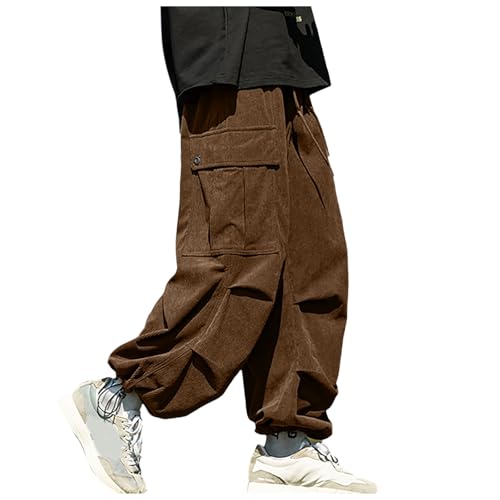 Men's Fleece Corduroy Pants with Cargo Pocket Winter Elastic Waist Joggers Sweatpants Baggy Slacks Casual