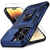 Vinve for iPhone 14 Pro Max Case with Slide Lens Cover HD Screen Protector, Military Grade Drop Protection, Magnetic Rotated Ring Holder Kickstand Protective Phone Case (Navy Blue)
