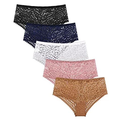 FallSweet Pack of 5 Women Underwear Ultra Thin Lace Knickers Plus Size Panties Briefs( P31-MIX,L) Cover