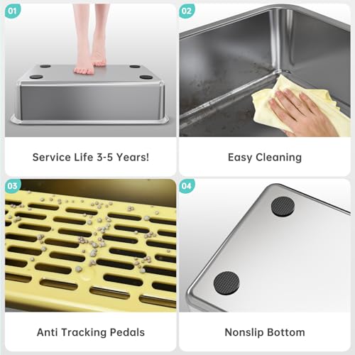 Image of Stainless Steel Litter Box with High Side, XXL Extra Large Cat Litter Box for Big Cats & Multiple Cats, Non-Sticky, No Urine Leakage, Easy Clean Cat Litter Pan Include Scoop