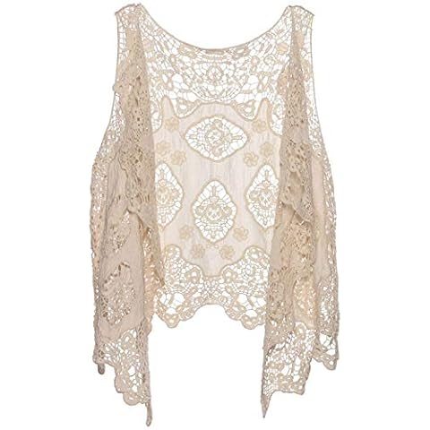 PUWEI Women's Open Front Crochet Bohemian Hippie Butterfly Vest Cardigan Coverup (Beige, One Size) Cover