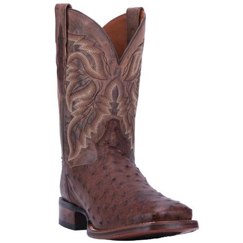 Dan Post Mens Alamosa Embroidered Ostrich Square Toe Pull On Dress Boots Mid Calf - Brown2