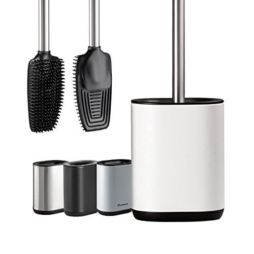 Erreke Brosse WC en Acier Inoxydable avec Support, Brosse Toilette Silicone Flexible, Moderne et Élégante, Hygiène Améliorée, Anti-Traces de Doigts (Blanc) Cover