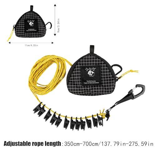 Corde à linge d'extérieur résistante au vent avec pinces intégrées pour le camping et le voyage - 6