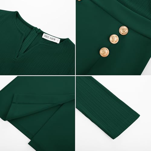 Image of GRACE KARIN Women's 2026 Fall Henly V Neck Business Work Dress Long Sleeve Bodycon Midi Elegant Office Sheath Dress
