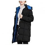 Women's Hooded Mid Length Down Jacket Warm Winter Coat, Modern Water Resistant Parka for Ski