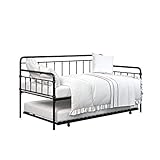DHP Winston Metal Daybed and Roll Out Trundle, Sturdy Metal Frame, Multifunctional Piece, Black - Twin