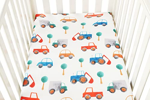Image of Bassinet Sheet Set 2 Pack Snug Fitted Cradle Fitted Sheets, Stretchy Ultra Soft, for Oval Rectangle Hourglass Bassinet Mattress, Unisex Boy Girl, Planet Rocket Satellite & Car