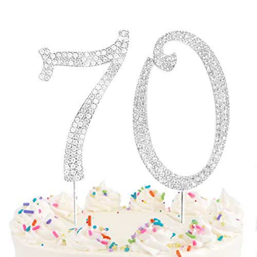 Number Cake Topper 70, Uniideco Silver Rhinestone Premium Metal Bling Bling Cake Decor, Sparkly Happy Birthday Wedding Anniversary Party Decoration Centerpiece #TOP5