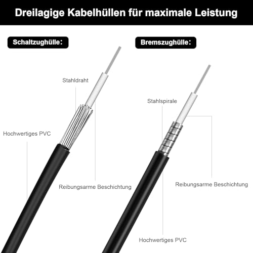 Fahrrad Bremszuge Set Universal Bremszug Fahrrad Bowdenzug Fahrrad Set mit Zugmäntel, Stahlseile, Kappen & O-Ringen für Mountainbike Rennrad Fahrrad