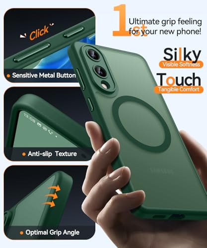 Image of CANSHN Designed for Samsung Galaxy S25 Edge Case (2025) [Full Camera Protection] [Compatible with Magsafe] Translucent Matte Back Protective Phone Cover, Deep Green