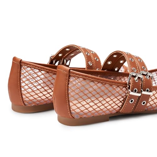 Trary Ballet Flats for Women,Mesh Mary Jane Shoes,Double Buckle Strap Spring Summer Shoes Comfortable Dressy3