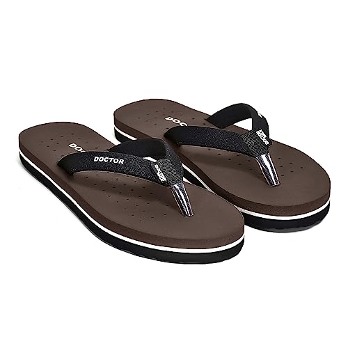 Image of Doctor Walk Orthopaedic Flip Flops, Black, Cushioned Footbed with Anti-Slip Sole Slipper for Women's