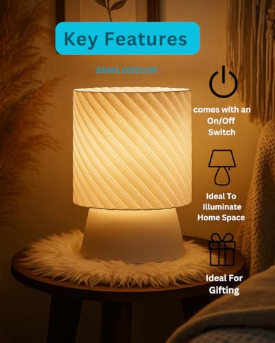 Image of Modern Spiral Table Lamp, Classic Bedside Desk lamp for Living Room Bedroom, Dining, Restaurant, Farmhouse Nightstand Study Lamps with on /off switch (off White, without bulb,Wedding Gift)