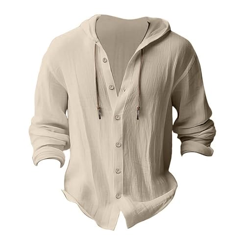 Linen Hoodie Men Casual Summer Hawaiian Untucked Shirts Lightweight Loose Fit Hooded V Neck Button Up Linen Shirts3