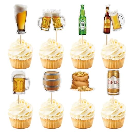 Blumomon 32Pcs Tasse De Bière Toppers Gâteau Joyeux Anniversaire Gâteau Topper Cheers Cupcake Picks Célébration Baby Shower Mariage Fête d’Anniversaire Gâteau Décorations Fournitures