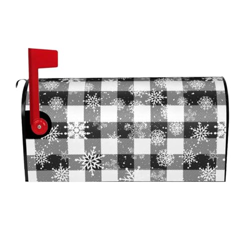 Image of Black and White Buffalo Check Snowflake Snowy Plaid Mailbox Covers Magnetic Mailbox Wraps Post Letter Box Cover Standard Oversize 21 inchX18 inch /25.5 inch X 21 inch Mailwrap Garden Home Decor