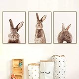 Cute Rabbit Wall Art Cute Animal Artwork Nursery Bunny Picture Bunny Rabbit Wall Art Bunny Funny Animal Picture Baby Animal Painting Bunny Tail Picture Watercolor Nursery Print 16x24inchx3 Frameless