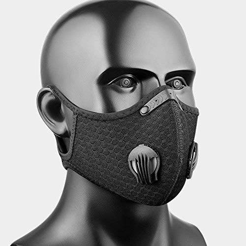2 Pack Unisex Adjustable Reusable Protect Mouth Cover with 8 Carbon Filters and 8 Valves for Bicycle Riding Running Cycling Outdoor Sport Black - Thumbnail 6