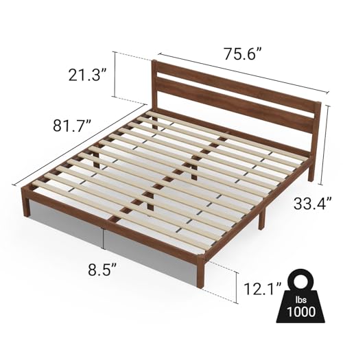 Image of LIFEMENT Classic Wood Platform Bed Frame with Headboard, Essential, Noise Free, Under Bed Storage, No Box Spring Needed, Easy Assembly (Cherry, King (U.S. Standard))