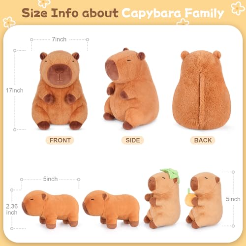 5-in-1 Capybara Stuffed Animals with Babies Inside, 5PC Set Capybara Plush with Mommy & 4 Babies, Soft Toy Decor, Cute 3 to 8 Year Old Girl Boy Gifts, Imaginative Play Toy(Capibara)